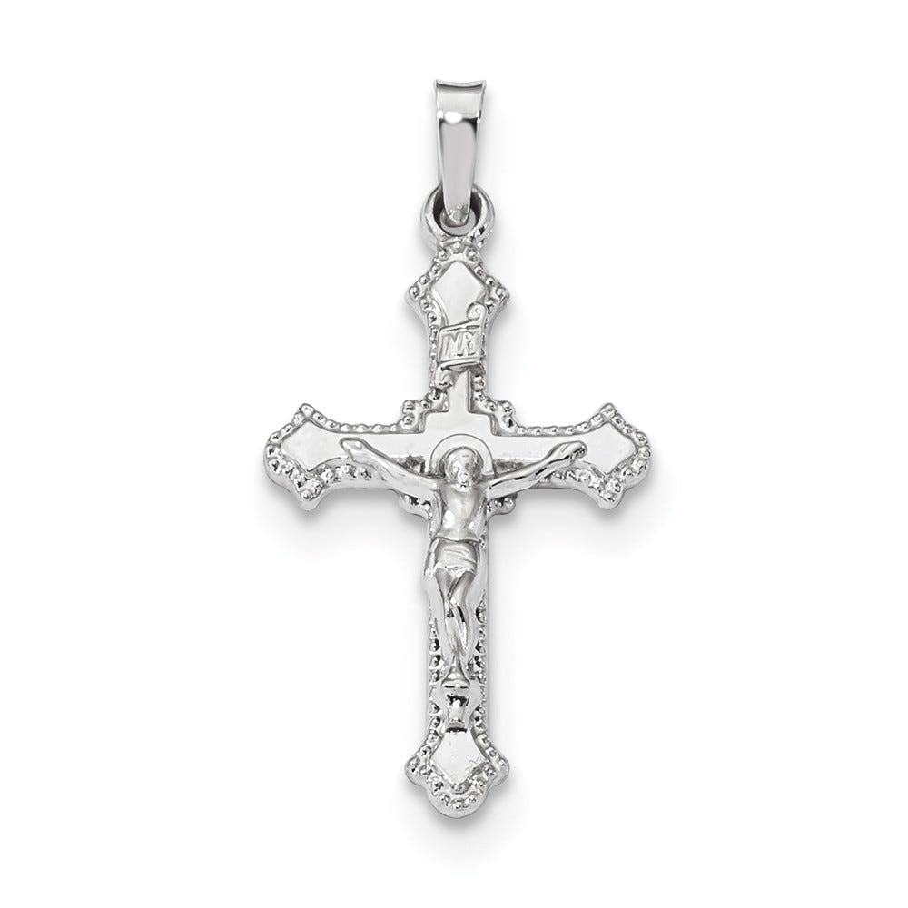 14K White Gold Inri Crucifix Pendant