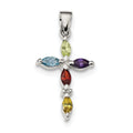 Sterling Silver Multi-Color Cz Cross Pendant