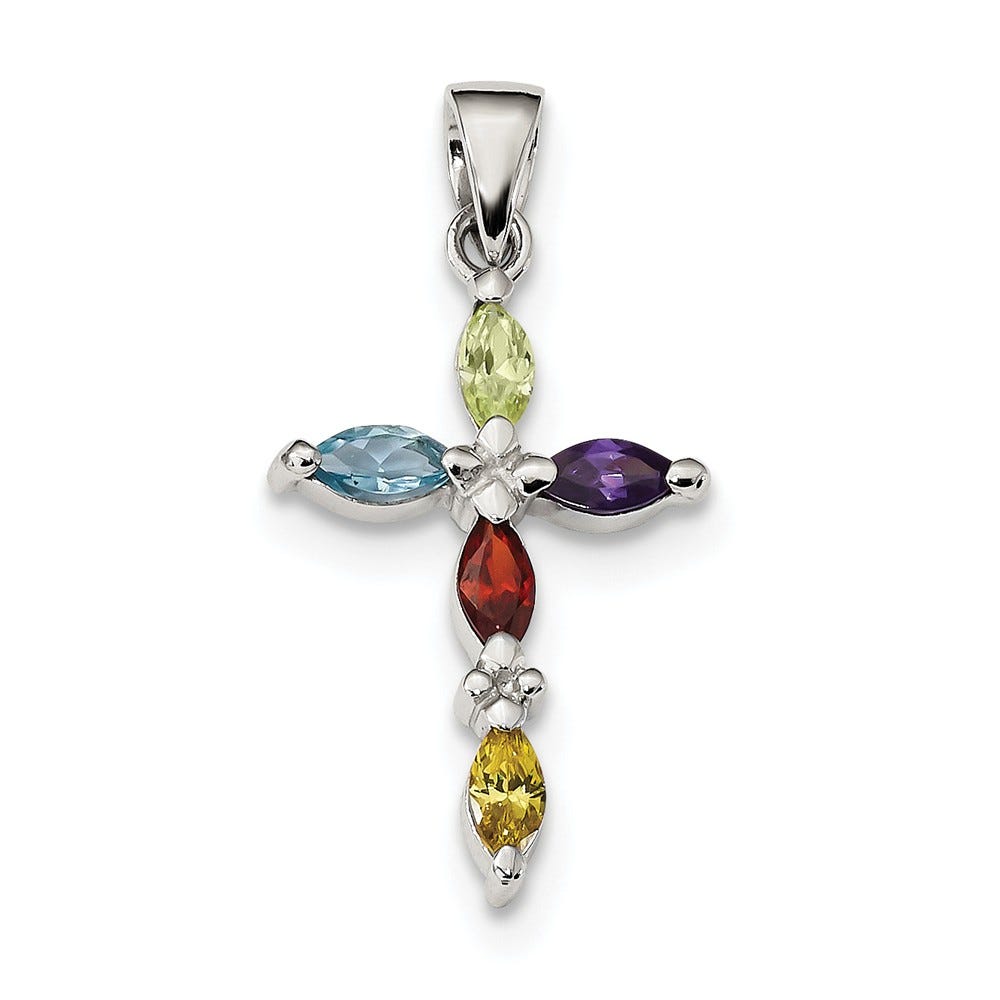 Sterling Silver Multi-Color Cz Cross Pendant