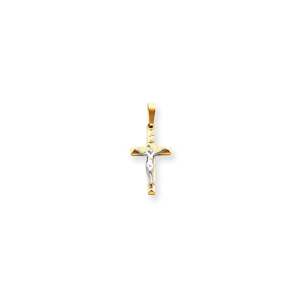 14K Two-Tone Inri Hollow Crucifix Pendant