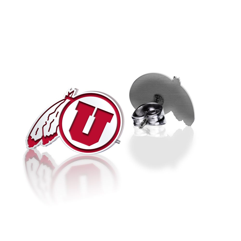 Pair of University of Utah Color Enamel Feathered U Earrings
