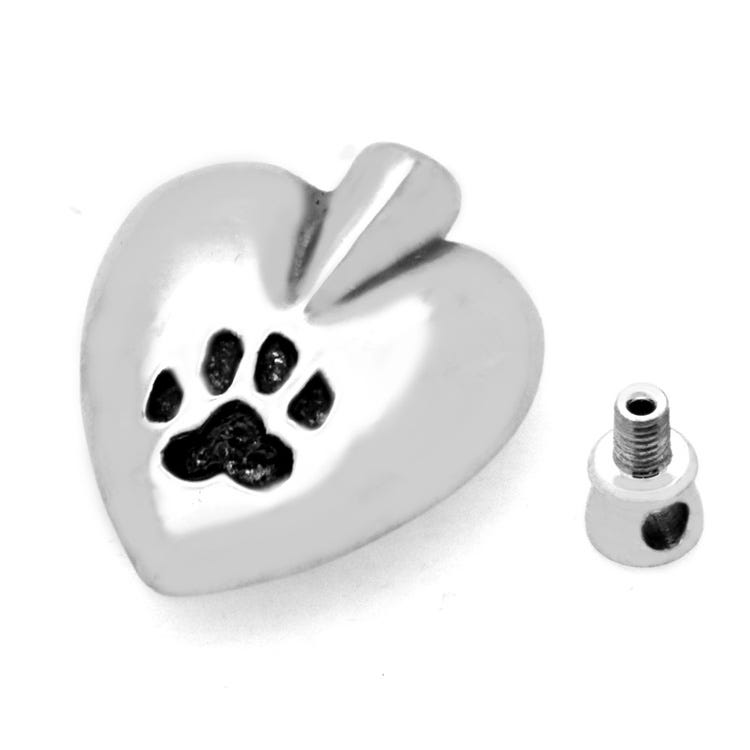 Stainless Steel Paw Print Heart Cremation & Ash Holder