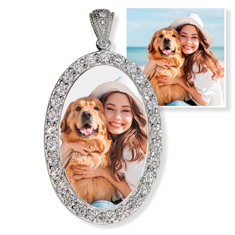 Sterling Silver and CZ Premium Oval Photo Pendant