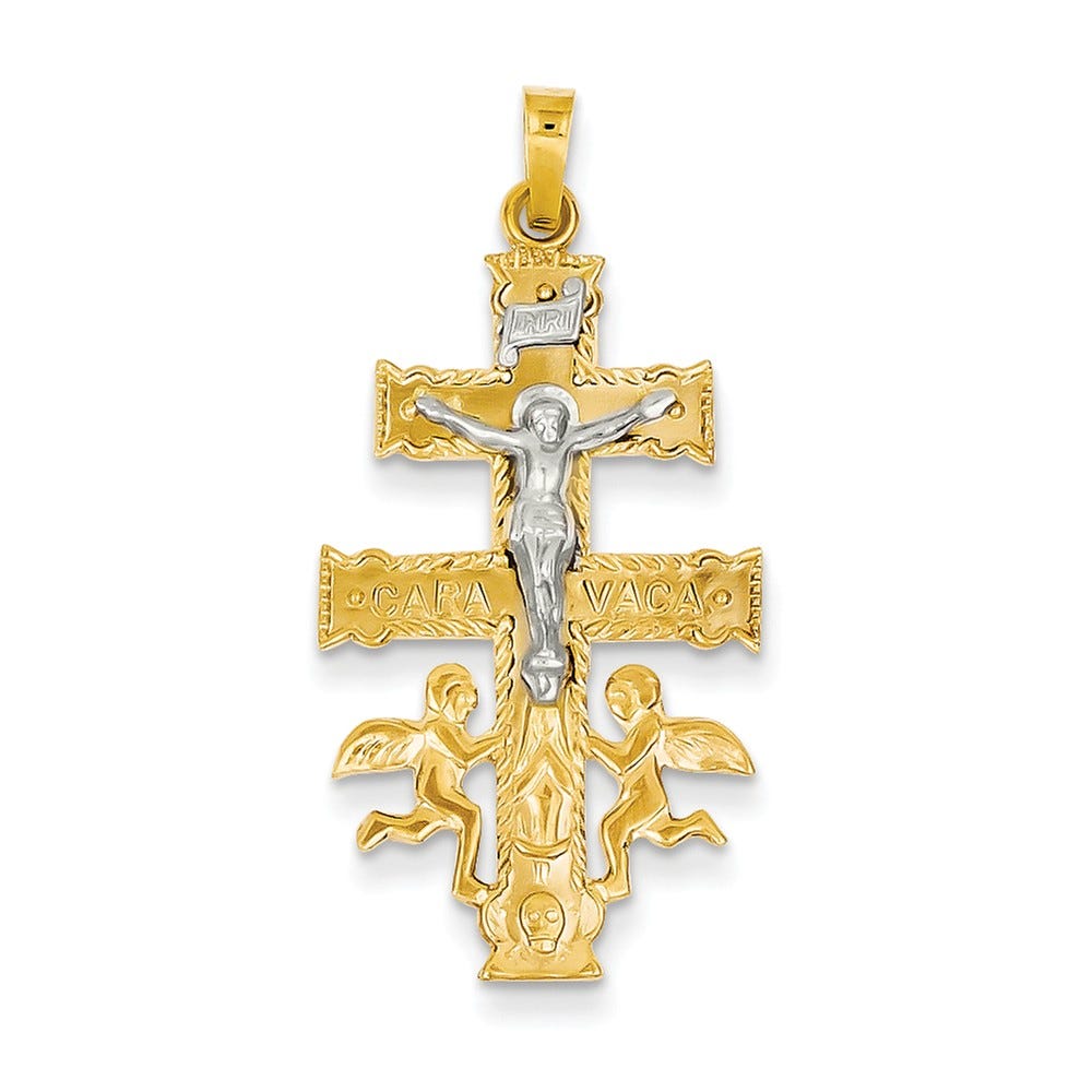 Two-Tone Cara Vaca Double-Bar Crucifix Pendant