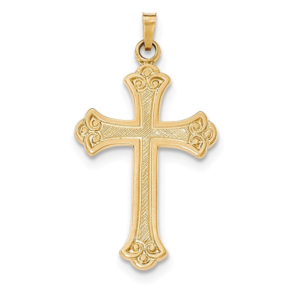 Textured And Polished Fleur De Lis Cross Pendant
