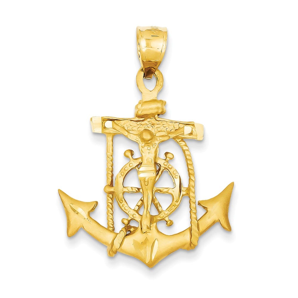 14K Mariners Broad-Anchor Cross Pendant