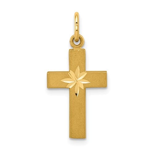 14K Small Diamond-Cut Cross Pendant