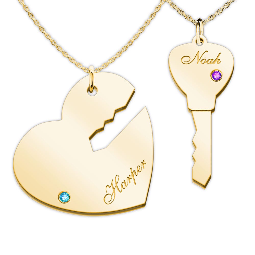 Couple's Engravable Key To My Heart Pendant Set
