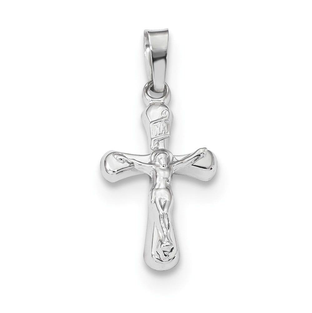 14K White Gold Polished Inri Rounded Crucifix Pendant