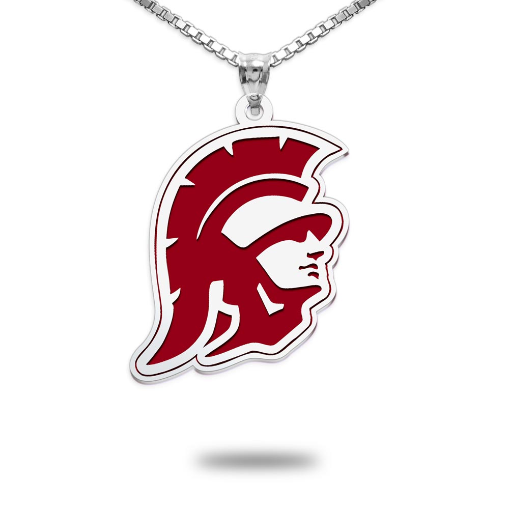 Usc Color Enamel Trojan Head Necklace