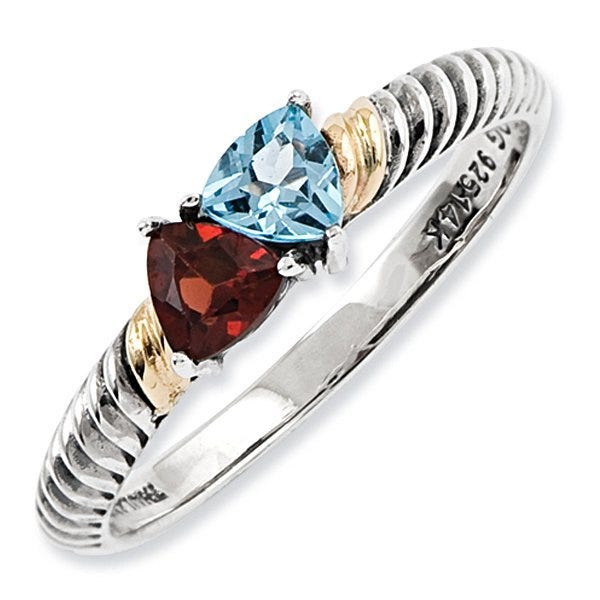 Sterling Silver & 14K Gold Antiqued Mother's Ring with Two Trillion Birthstones