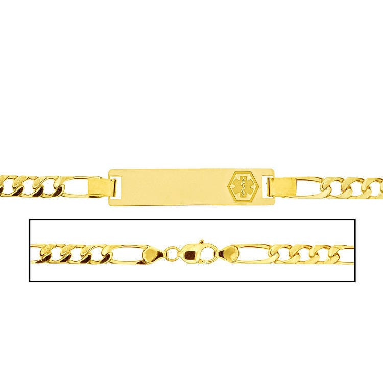 Solid 14K Yellow Gold Women's Figaro Link Medical ID Bracelet