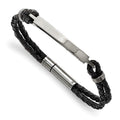 Custom Engraved Stainless Steel Women's Black Leather Woven ID Bracelet