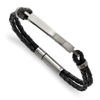 Custom Engraved Stainless Steel Women's Black Leather Woven ID Bracelet