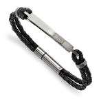 Custom Engraved Stainless Steel Women's Black Leather Woven ID Bracelet