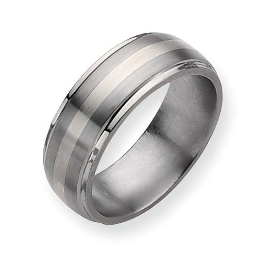 Titanium Sterling Silver Inlay Approx. 0.31 Inch Brushed and Polished Wedding Band