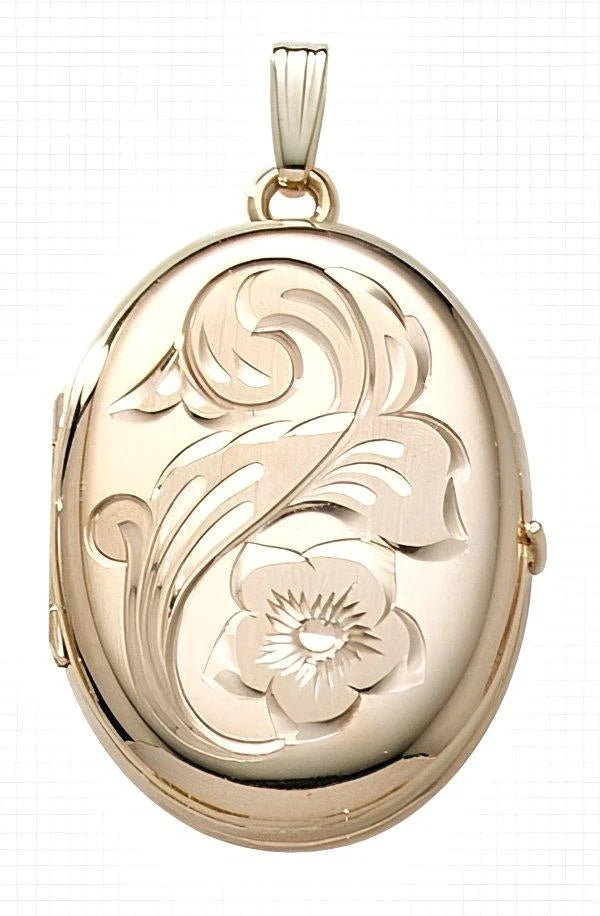 14K Gold Filled Floral Oval 4 Photo Locket