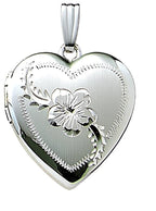 14K White Gold Floral Heart Photo Locket