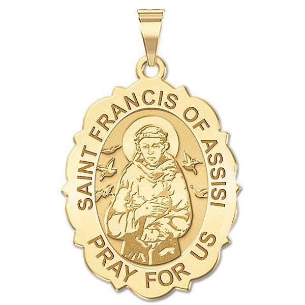 Saint Francis Of Assisi Scalloped Oval Religious Medal