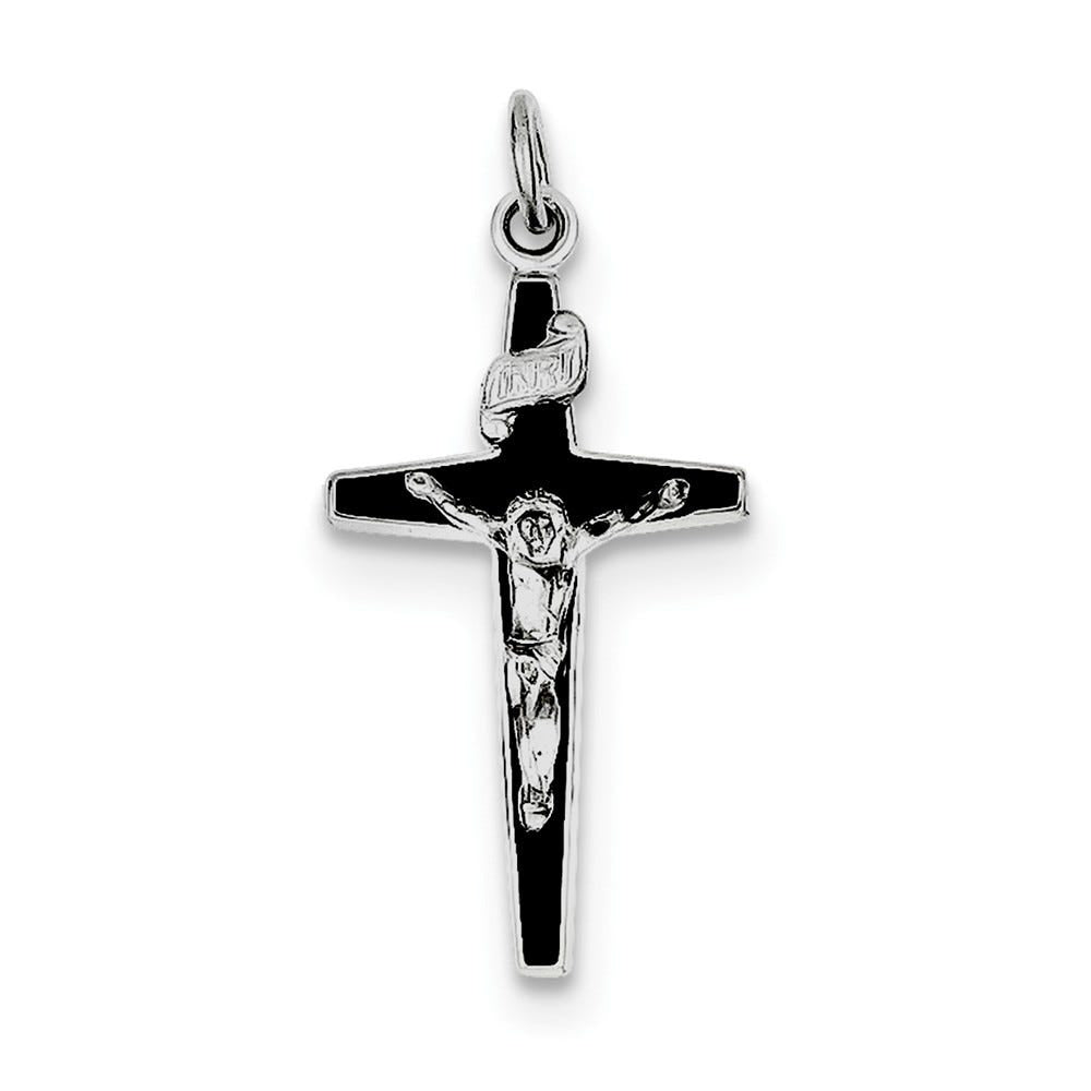 Rhodium-Plated Enameled Crucifix Charm