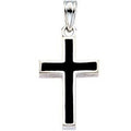 14K White Gold Cross With Black Epoxy