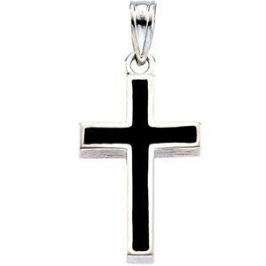 14K White Gold Cross With Black Epoxy