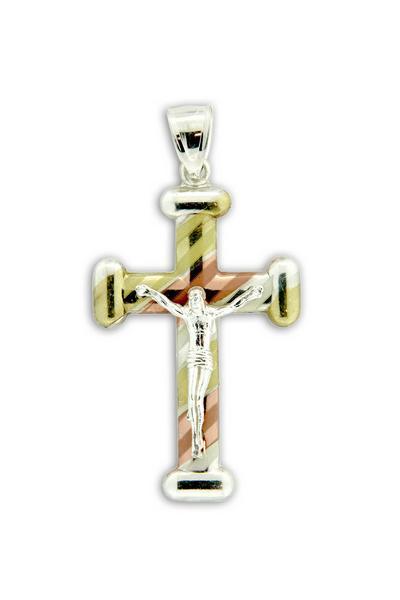 Tri-Color Rounded-Tips Crucifix Pendant
