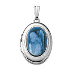 14K White Gold Angel Cameo Oval Photo Locket