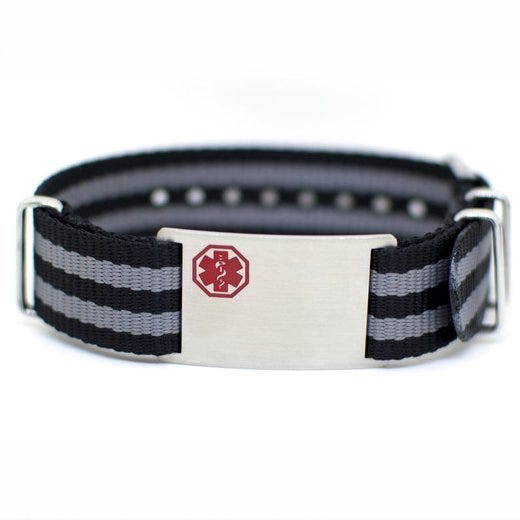 Stainless Steel Men's Black & Gray Nylon Medical ID Bracelet