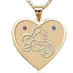 Mother with Son and Daughter Heart Pendant with Birthstones