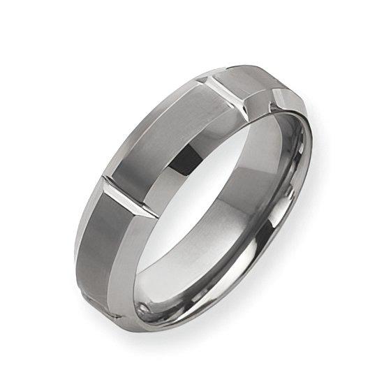 Tungsten Beveled Edge Approx. 0.28 Inch Brushed and Polished Wedding Band