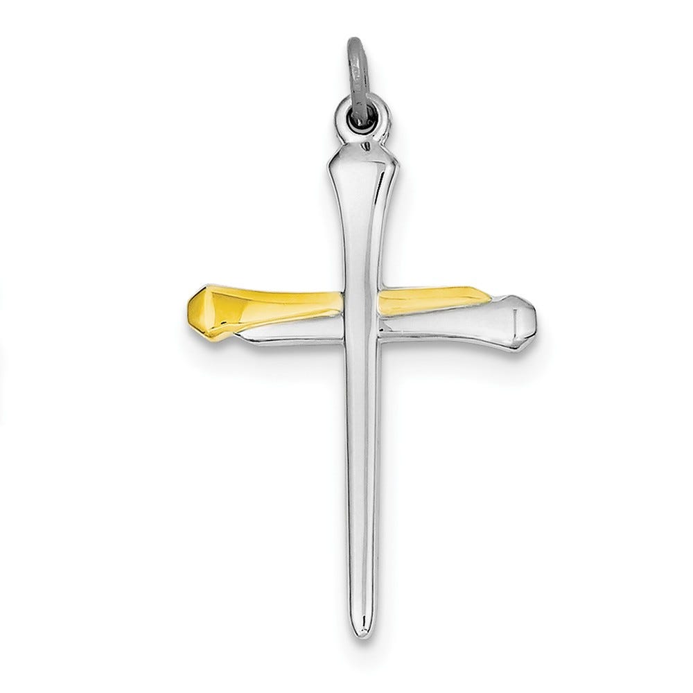 Rhodium-Plated And Vermeil Nail Cross Pendant
