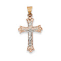 14K Two-Tone Hollow Ornate-Ends Crucifix Pendant