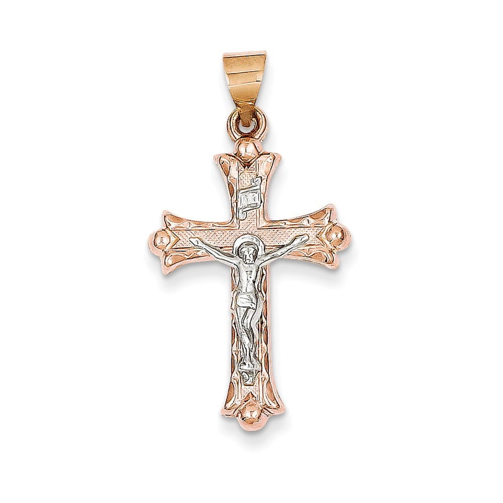 14K Two-Tone Hollow Ornate-Ends Crucifix Pendant