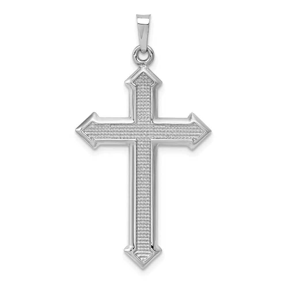 14K White Gold Polished And Textured Grooved-Arm Cross Pendant