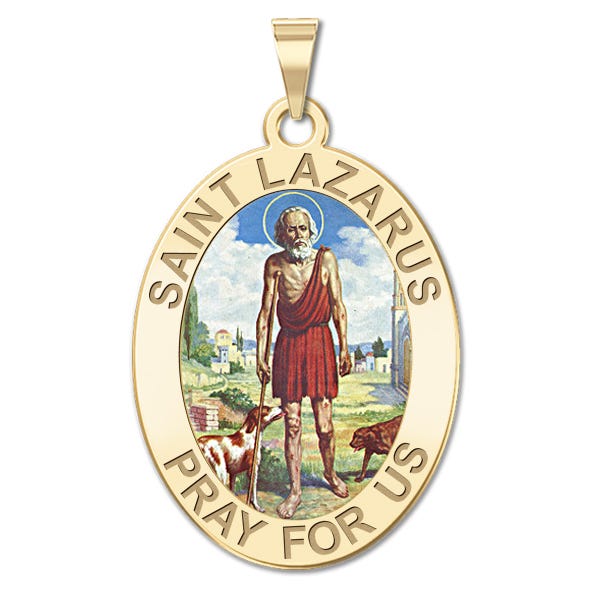 Saint Lazarus Oval Color Religious Medal