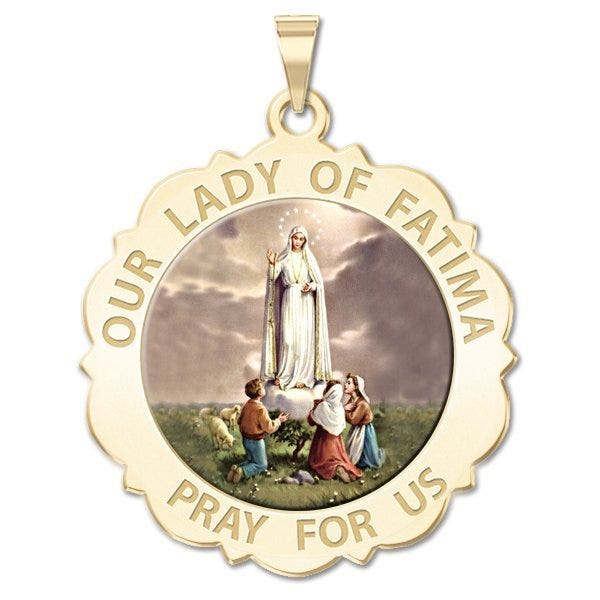 Our Lady Of Fatima Scalloped Round Religious Medal "Color"