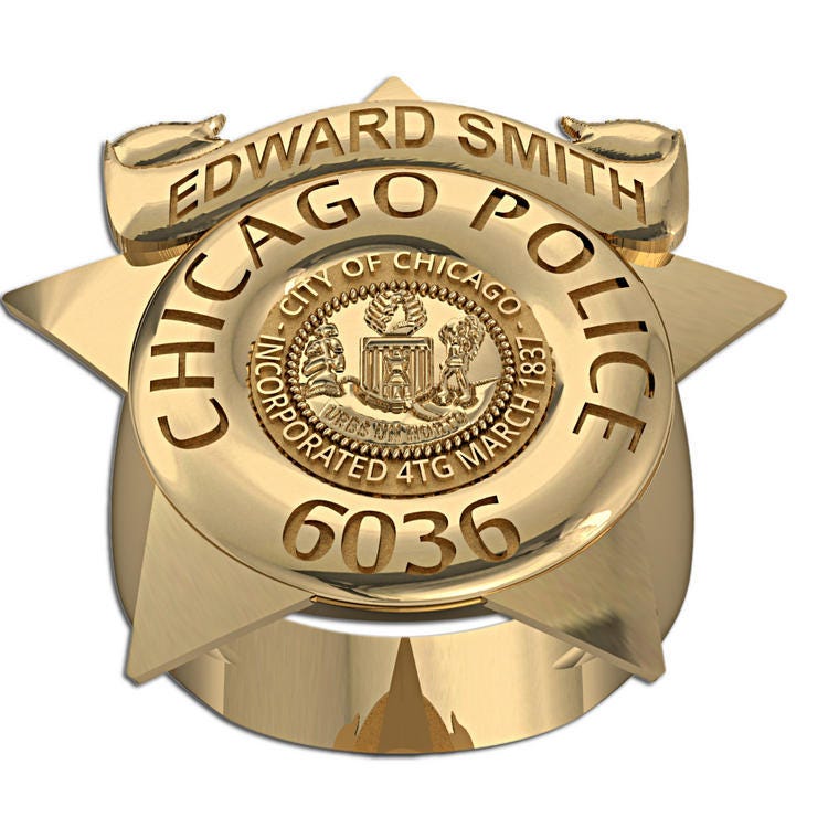 Personalized Chicago Police Ring with Number, Department, and Rank