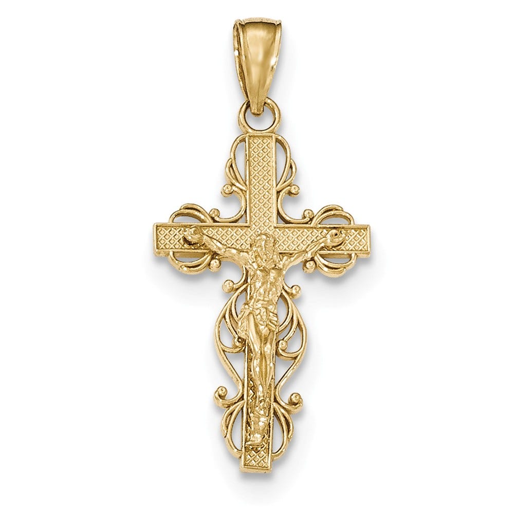 14K Gold Crucifix With Lace Trim Pendant