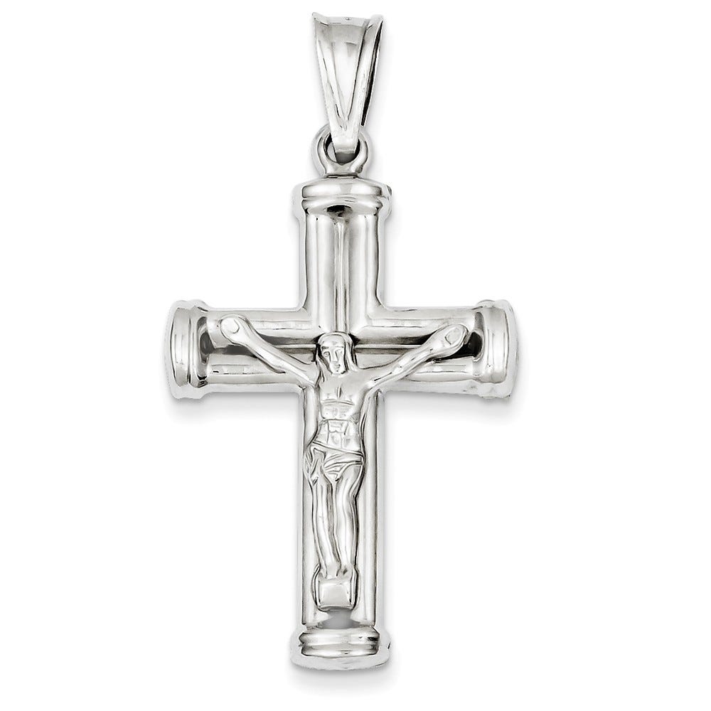 14K White Gold Reversible Crucifix Cross Pendant