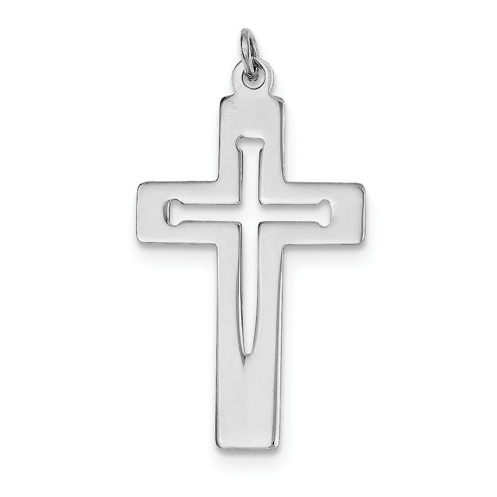 Rhodium-Plated Latin Openwork Cross Pendant