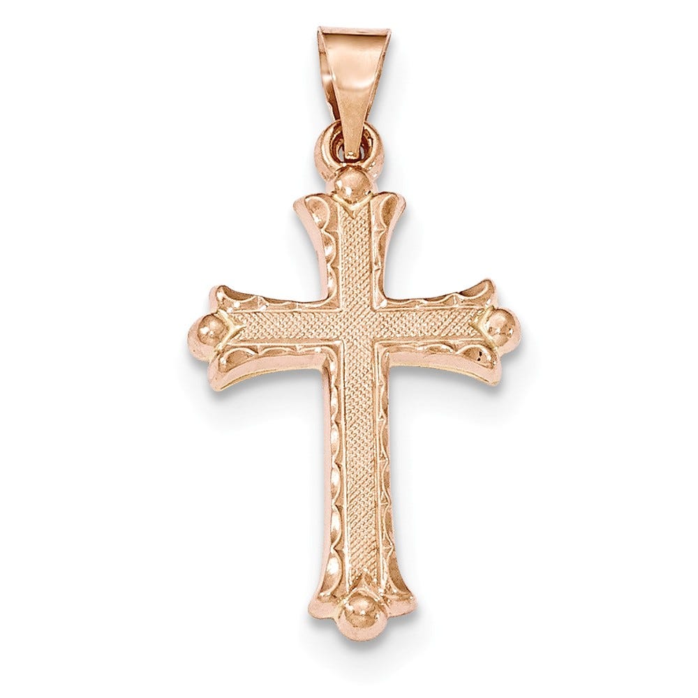 14K Rose Gold Budded Cross Pendant