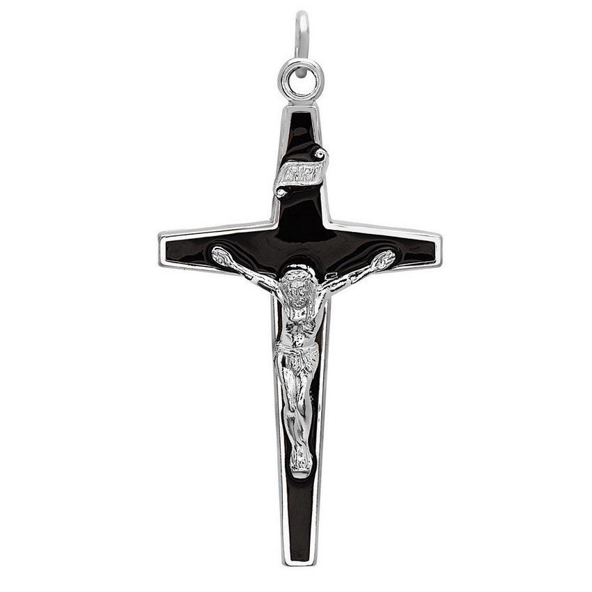 Sterling Silver Crucifix With Black Enamel Design