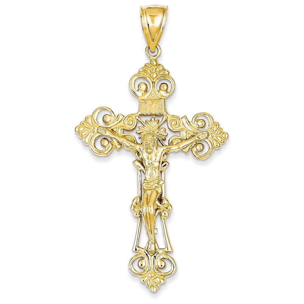 14K Inri Fleur De Lis Crucifix Pendant