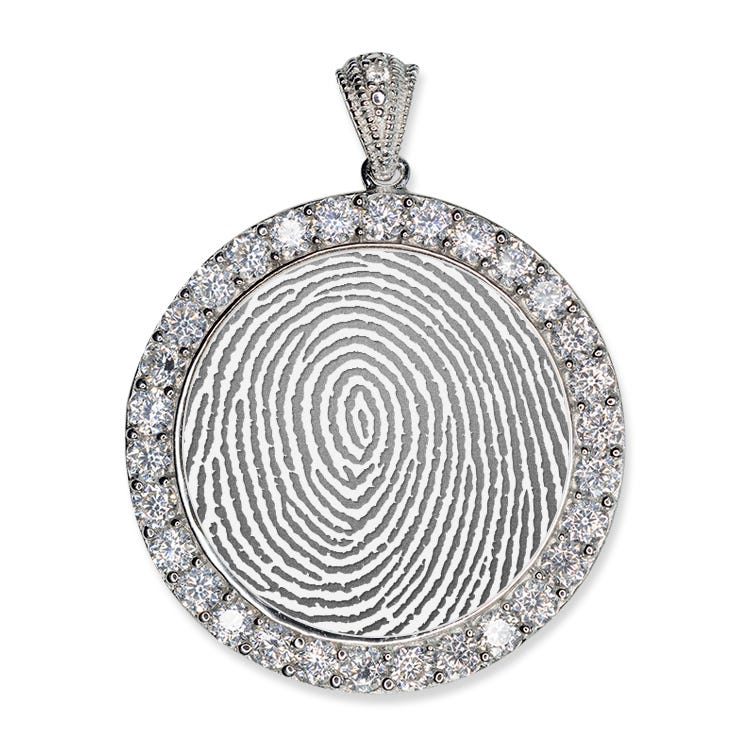 Silver Custom Fingerprint Round Pendant with Cubic Zirconias