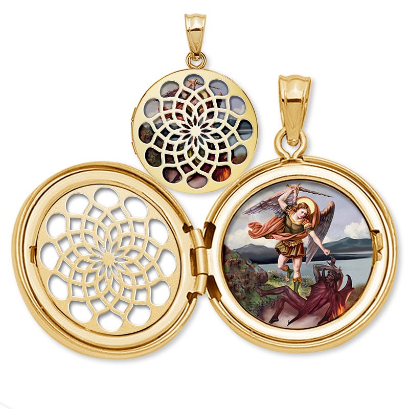 Saint Michael Ornate Cut-Out Round Locket