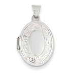 14K White Gold Floral Oval Photo Locket