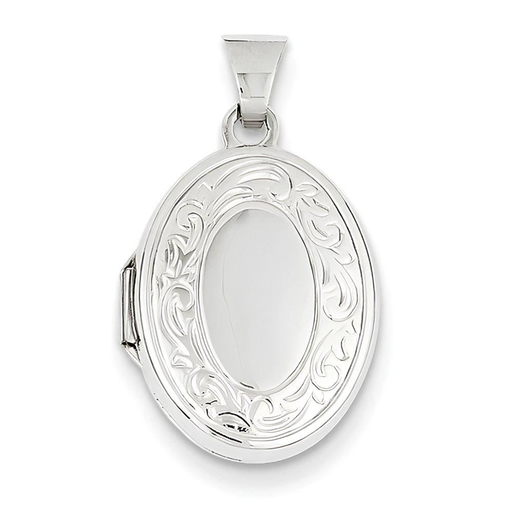 14K White Gold Floral Oval Photo Locket