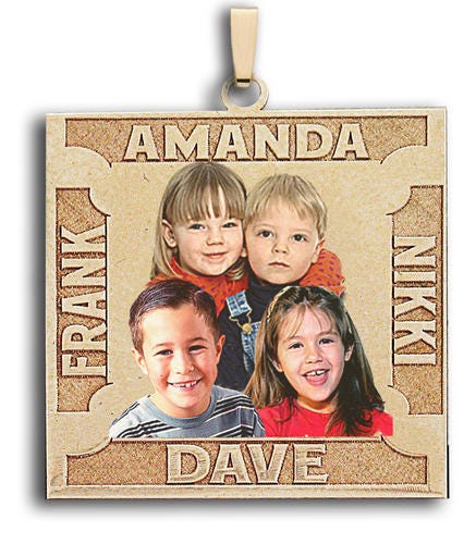 Square Photo Pendant with 4 Names Etched