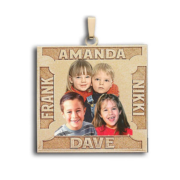 Square Photo Pendant with 4 Names Etched